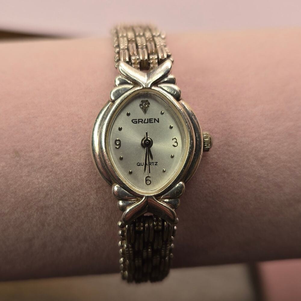 Vintage Gruen Ladies Sterling Silver 925 Quartz Watch GR169 Diamond